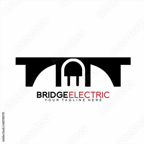 Bridge logo design with electric plug. Unique concept design. 
vector lustration.