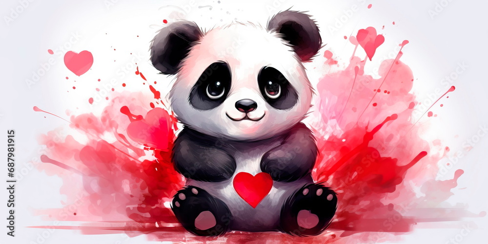 Cute panda with red heart for Valentine's Day. Generative Ai