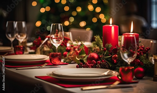 Table Set for Holiday Dinner with a Warm Glow