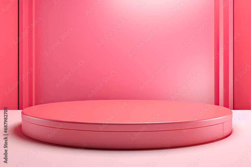 red and pink podium on a flat pink background. product display podium for product presentation red and pink podium on a flat pink background. product display podium for product presentation