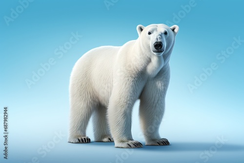 Polar bear  photorealistic  solid light blue background