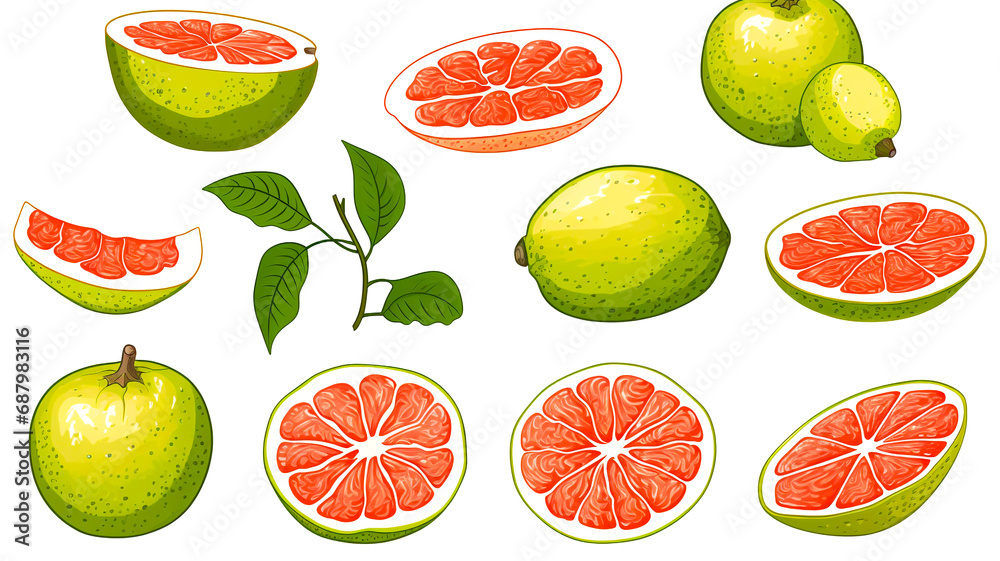 fresh pomelo fruit painting healthy food concept Arrange a beautiful top view with space on a white background. fresh pomelo fruit painting healthy food concept Arrange a beautiful top view with space on a white background.