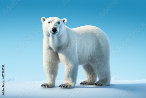 Polar bear, photorealistic, solid light blue background