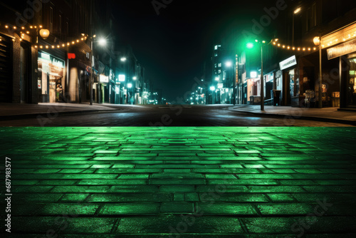 An empty neon street.