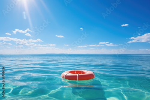 lifebuoy on the water against the background of the bright blue sky,