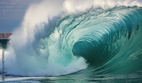 A huge, blue, ocean wave coming ashore