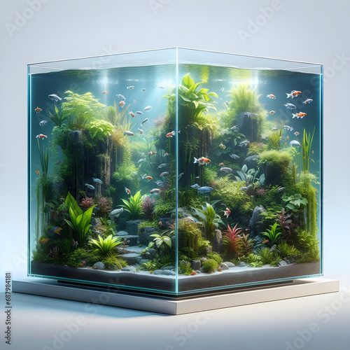 Acuario plantado, representación visual impresionante que captura la belleza y la serenidad de un ecosistema submarino en miniatura