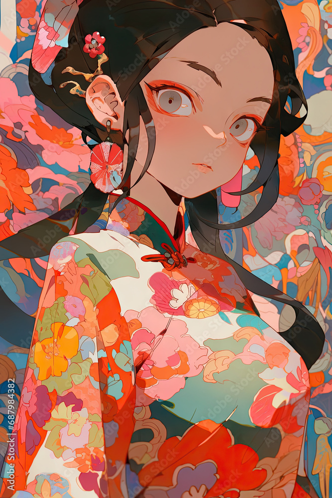 Asian style girl illustrations