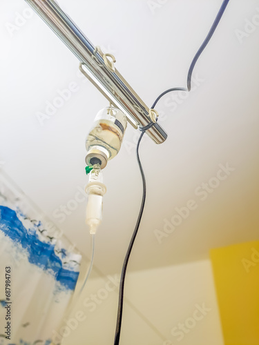 Set IV fluid intravenous drop saline drip hospital room, ,medical concept. Czech