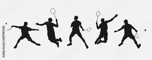 set of silhouettes of athletes or male badminton players. isolated on white background. graphic vector illustration.