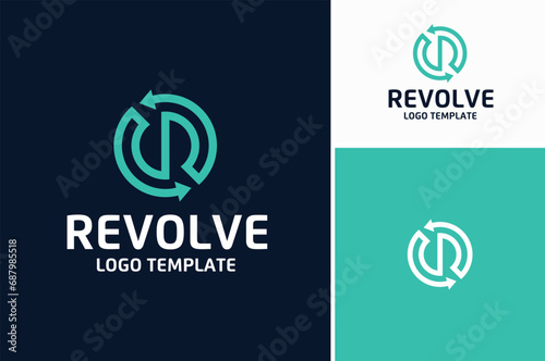 Circular Arrow Initial Letter R for Recycle Rotation Revolve Spinning Logo Design