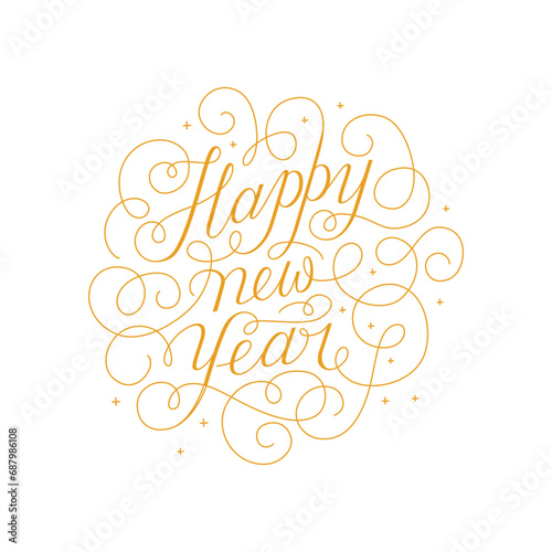 Happy new year - greeting card with hand-lettering text in calligraphic style  - vector illustration for greeting card, banner, advertising, poster, invitation..