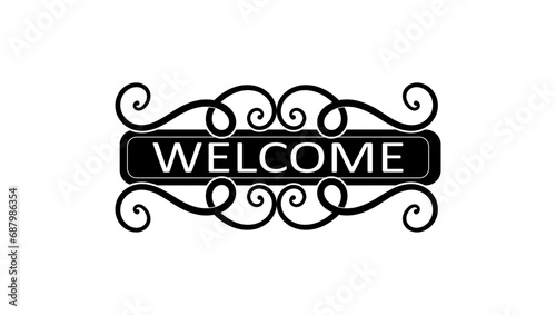 welcome sign silhouette, black vintage shop sign