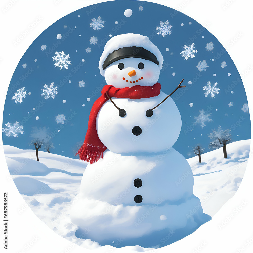 snowman with christmas tree in winter season, ai generative 