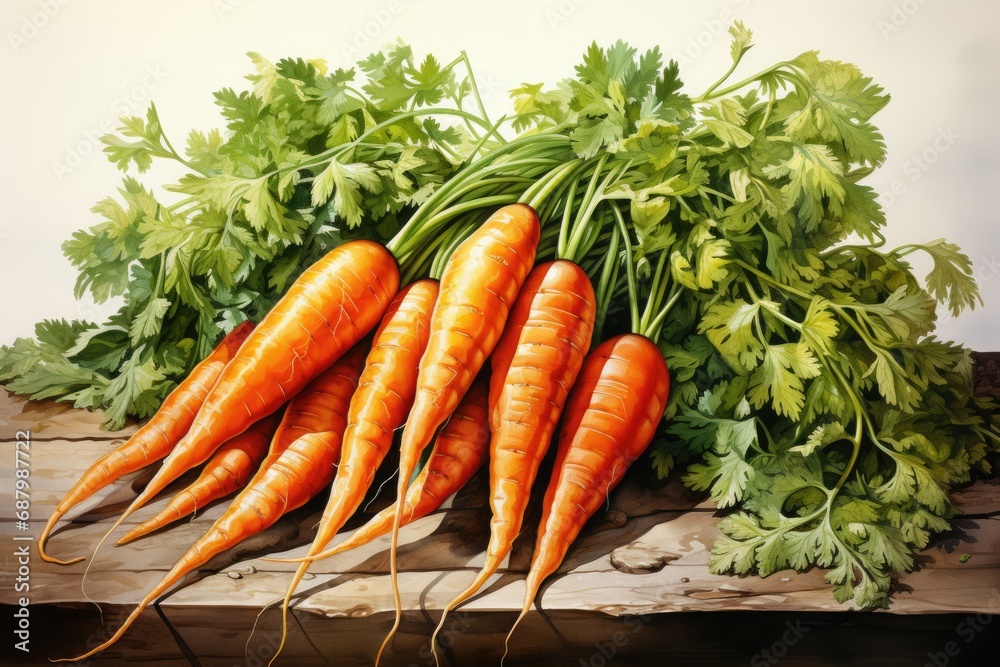 watercolor carrots isolated on dark, AI Generated watercolor carrots isolated on dark, AI Generated