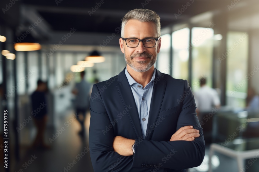 Mid adult Businessman with gray beard and eyeglasses looking at camera