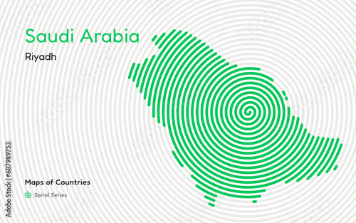 Creative map of Saudi Arabia. Political map. Riyadh. Capital. World Countries vector maps series. Spiral fingerprint series 