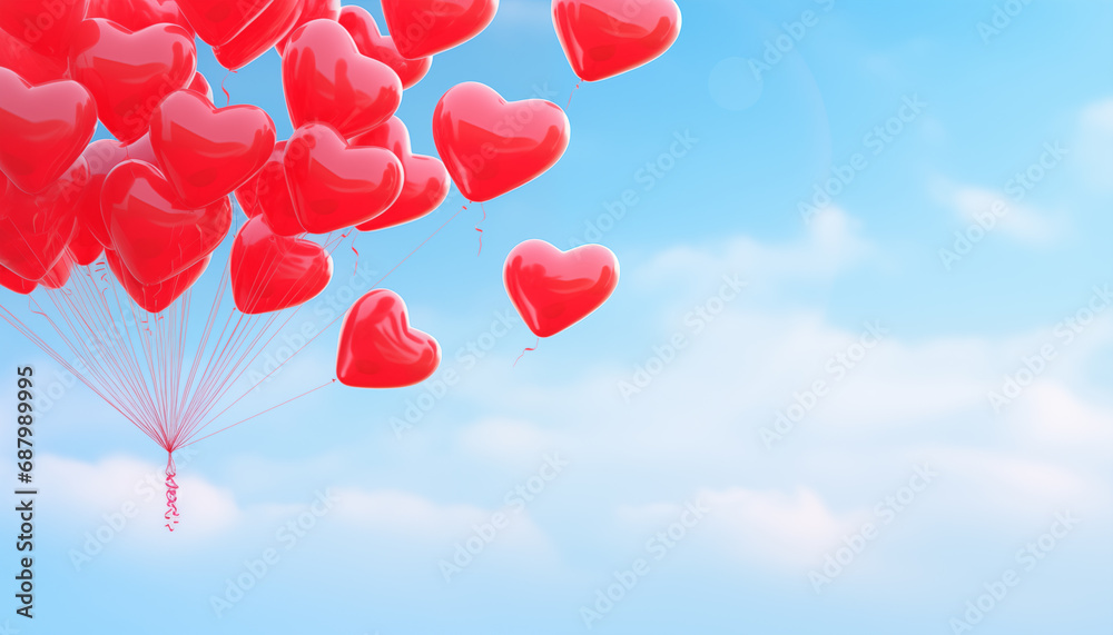 Fototapeta premium hearts balloons on a blue background. background for valentine's day. hearts close-up.