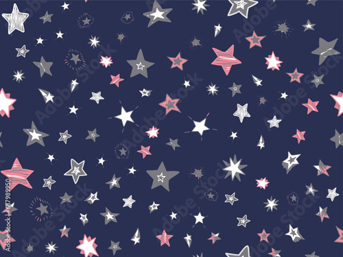 Multi color Hand drawing stars seamless vector pattern background. Design for use covers, fabric, textile, background and others