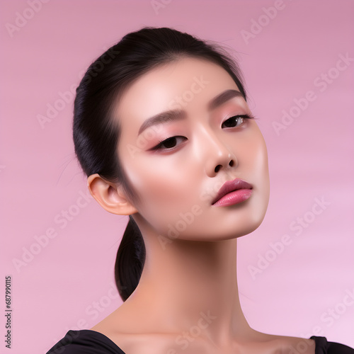 portrait of a woman cute asian girl pink background