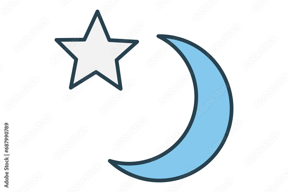 crescent moon and star icon. flat line icon style. simple vector design editable crescent moon and star icon. flat line icon style. simple vector design editable