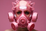 portrait of a girl in a pink gas mask