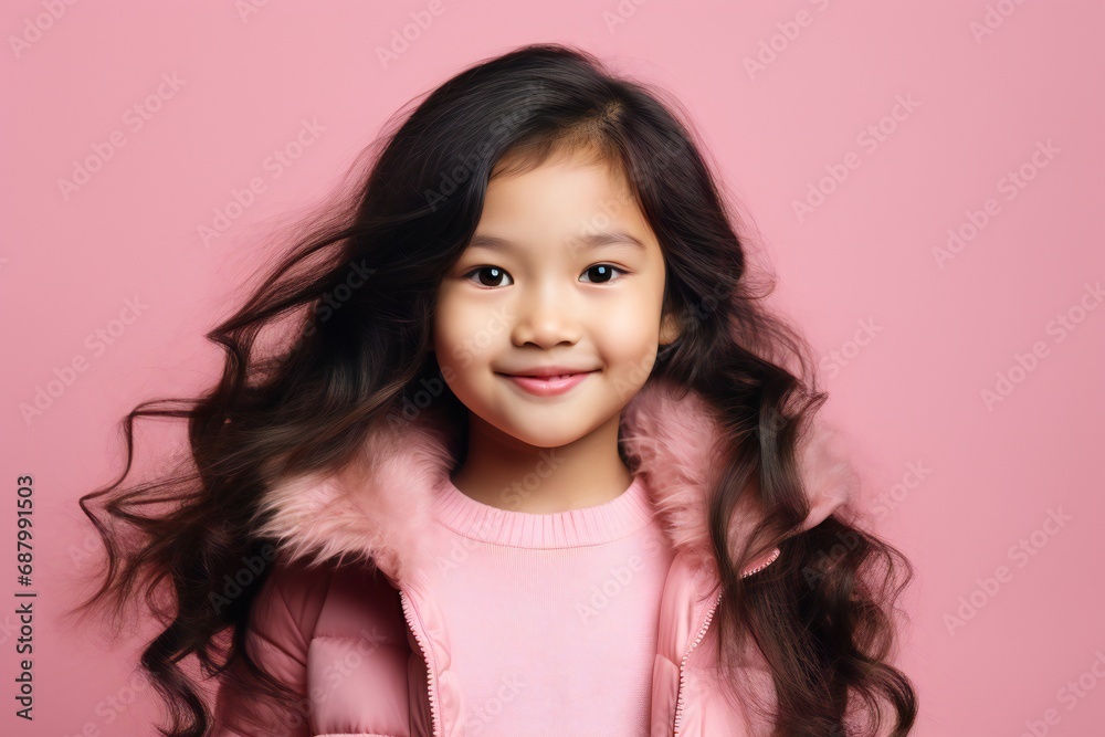 oung Asian baby girl beauty woman long hair isolated pink background oung Asian baby girl beauty woman long hair isolated pink background