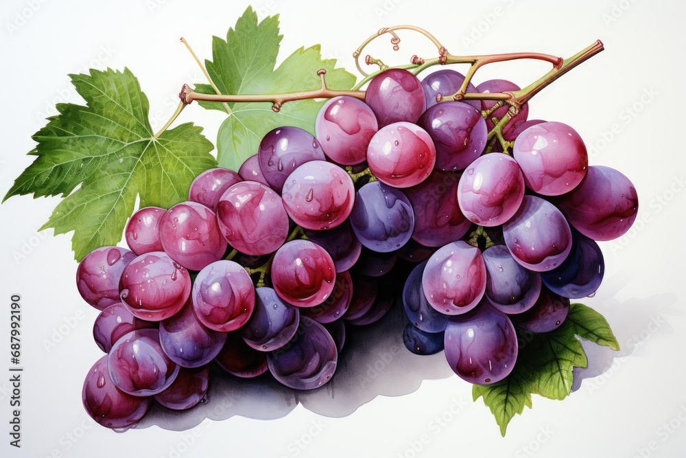 Watercolor grapes isolated on white. AI Generated Watercolor grapes isolated on white. AI Generated