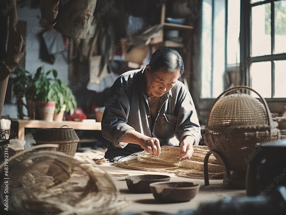 Chinese people  make Traditional craft creativity and handmade concept - obrazy, fototapety, plakaty 