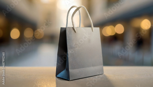 Mockup of paper bag, shop package. Marketing product cardboard packaging. photo