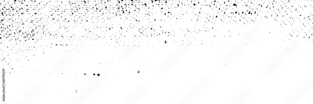 Graffiti paint splatter pattern in black over white. Black grainy texture isolated on white background. Dust overlay. Dark noise granules. 