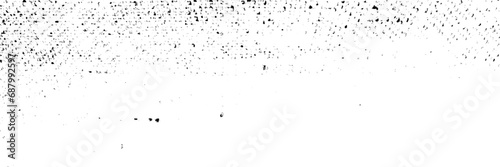 Graffiti paint splatter pattern in black over white. Black grainy texture isolated on white background. Dust overlay. Dark noise granules. 