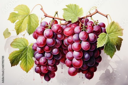 Watercolor grapes isolated on white. AI Generated