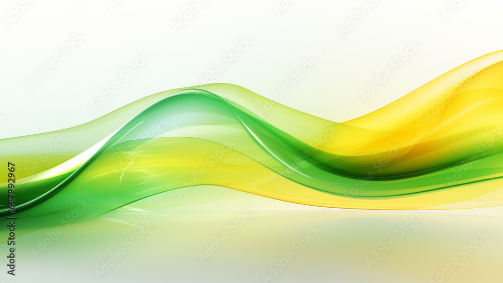 Obraz premium Abstract green and yellow waves design with smooth curves and soft shadows on clean modern background. Fluid gradient motion of dynamic lines on minimal backdrop
