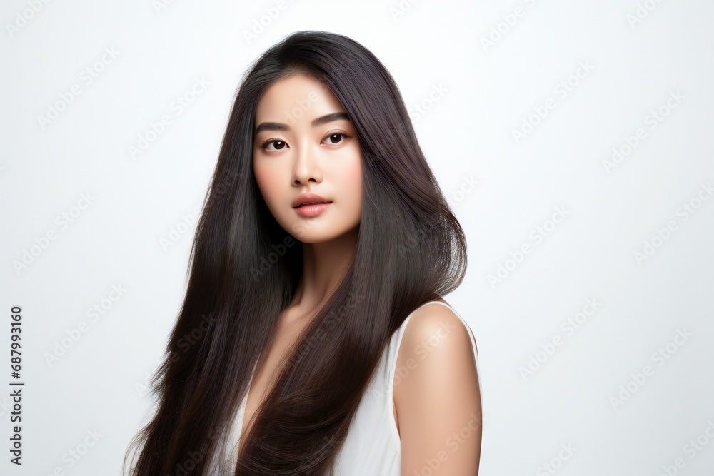 Young Asian beauty woman long hair isolated white background Young Asian beauty woman long hair isolated white background