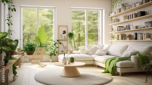 living room with eco interior decoration Home interior with decor plants decoration interior design of living room