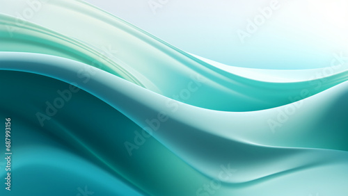 Abstract delicate teal waves design with smooth curves and soft shadows on clean modern background. Fluid gradient motion of dynamic lines on minimal backdrop
