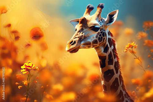 giraffe with flowers on background © Tidarat