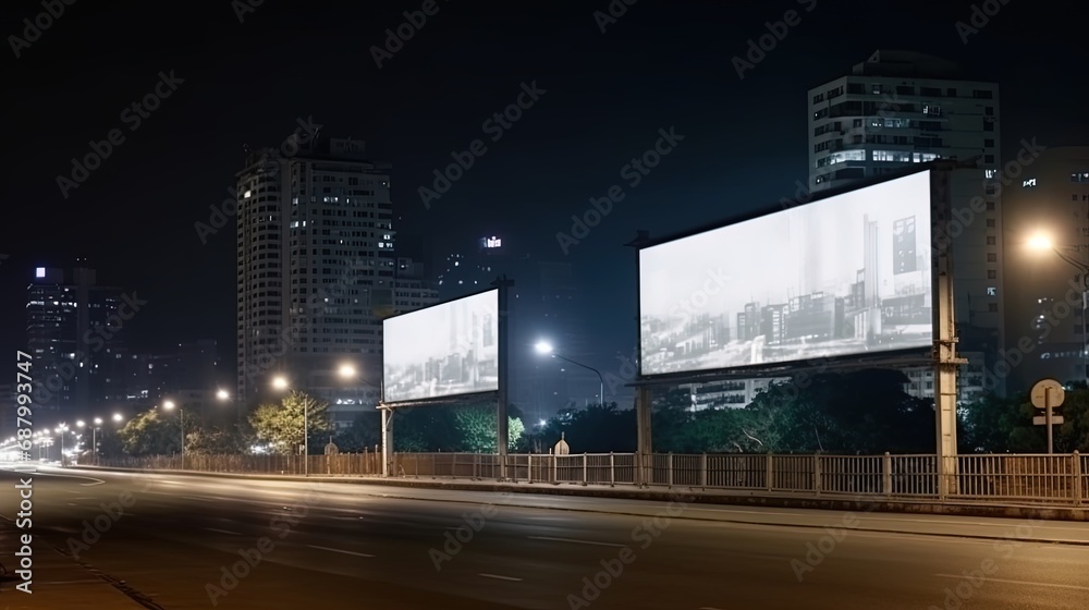 Advertising mock up blank billboard at night time with street light with copy space for public information board billboard blank for outdoor advertising poster