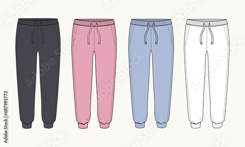 Sweatpants Technical drawing fashion flat sketch vector illustration template for ladies