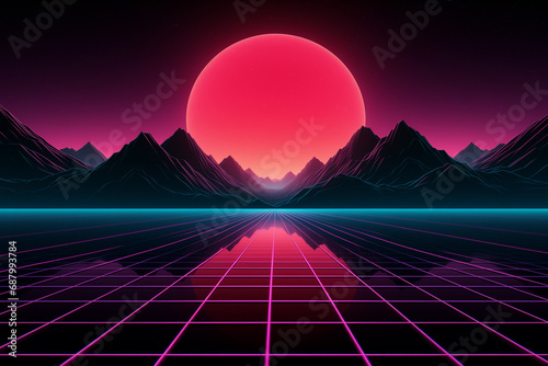 neon landscape in the style of synthwave