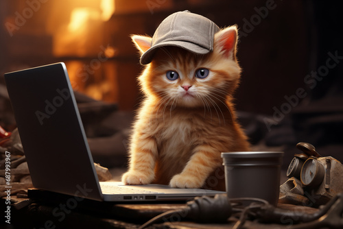 The kitten is a hard worker, overworking and fatigue photo
