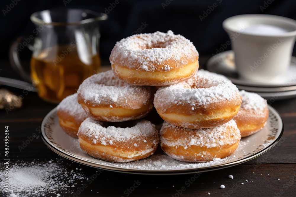 Fat Thursday donuts with powdered sugar