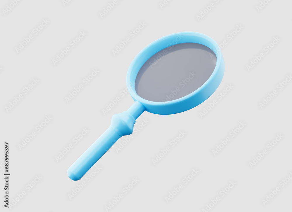 Magnifying glass blue 3d render. Affiliate marketing tools. Research, analysis information Magnifying glass blue 3d render. Affiliate marketing tools. Research, analysis information