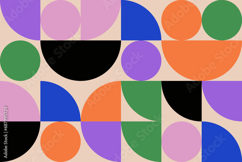 Minimalistic abstract background with Bauhaus geometry shapes. Simple vector pattern. Trendy colorful design for web banner, branding package, business presentation, fabric print, wallpaper