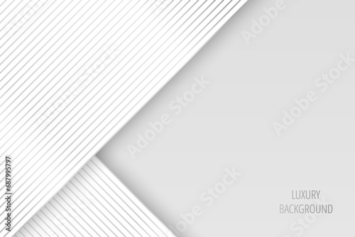 Luxury white grey background with silver line and light paper cut layer, vector template for business banner, invitation, card, brochure.