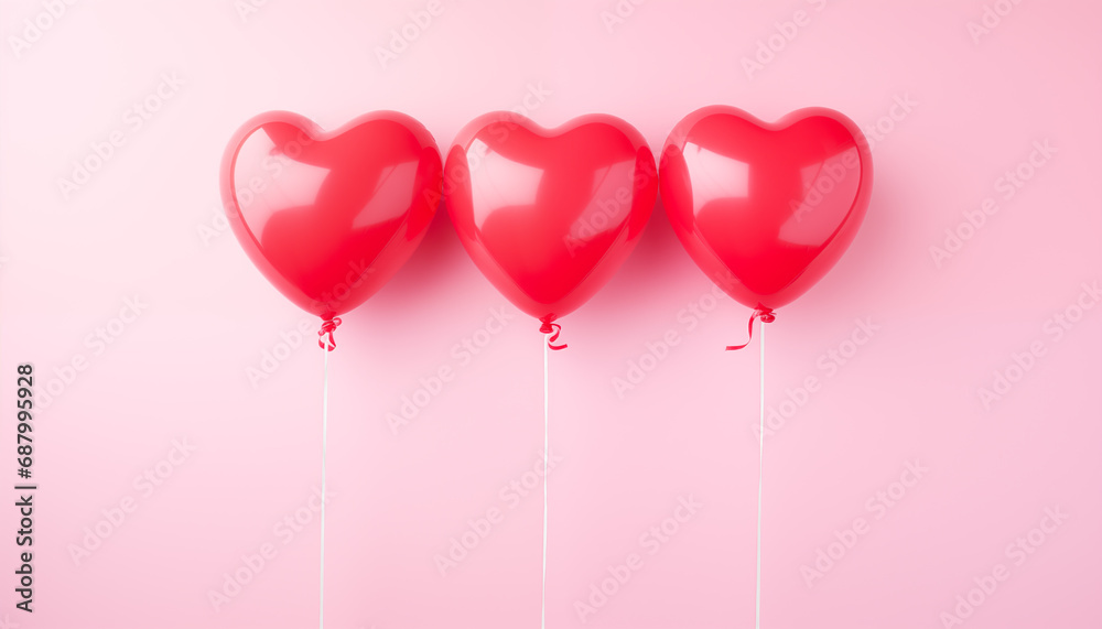 two pink heart-shaped balloons on a pink background. background for valentine's day.