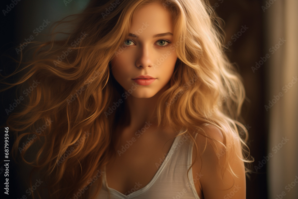 A pretty young girl with lush hair A pretty young girl with lush hair