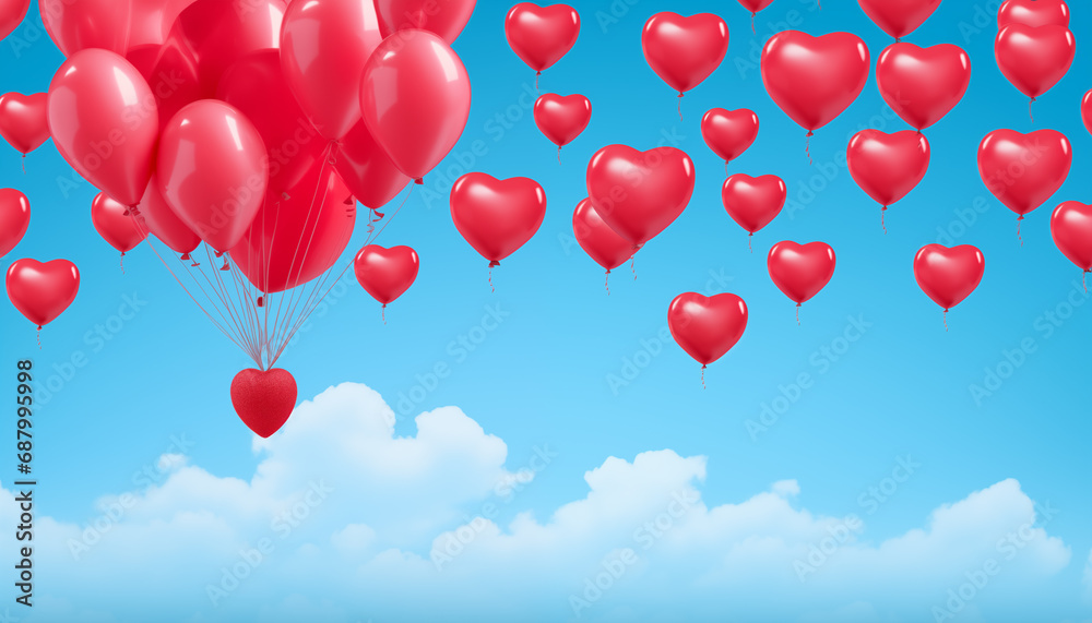 hearts balloons on a blue background. background for valentine's day. hearts close-up.