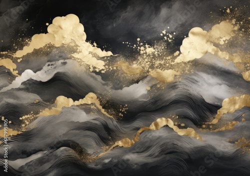 Gold and black Japanese style landscape background